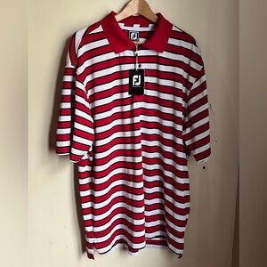 NWT FootJoy Red & White Horizontal Stripe Polo
